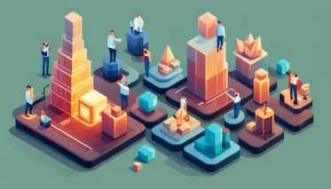 A fabulous image best described as a threads isometric collage.